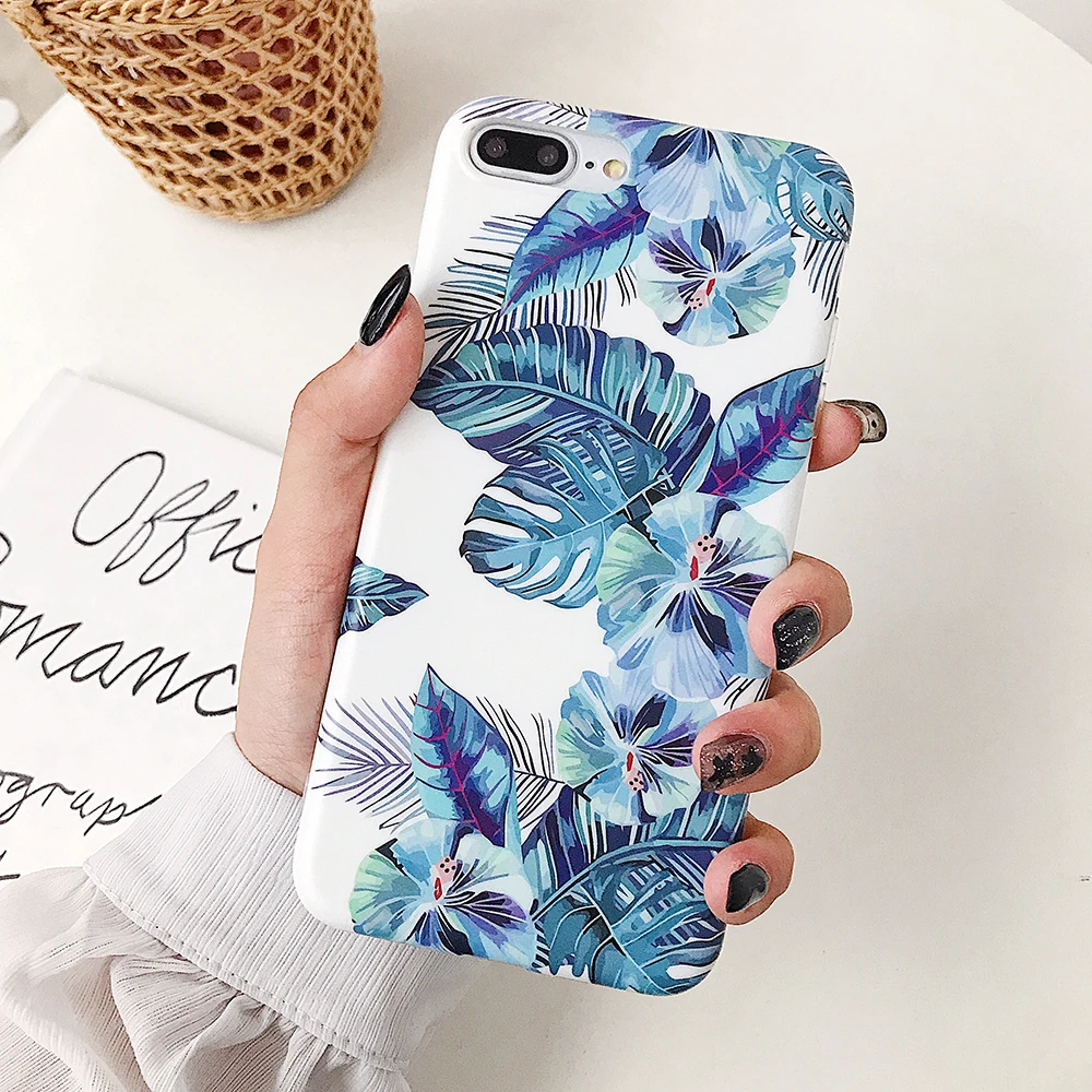 Чехол для телефона LOVECOM Blue banana leaf для iPhone 11 Pro Max XR XS Max 6 6S 7 8 Plus X мягкий IMD Винтажный чехол для телефона с цветами