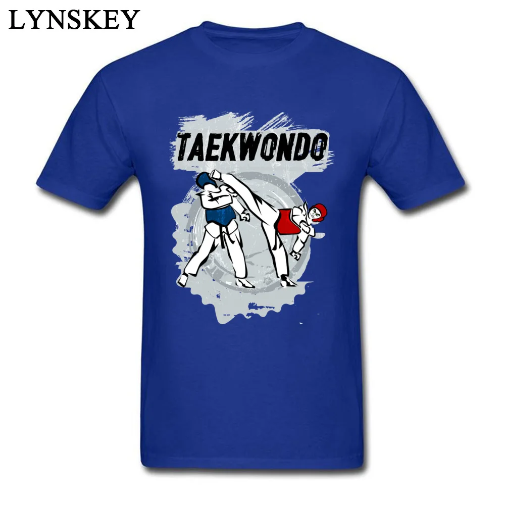 Cheap Print T Shirts Summer Fall 100% Cotton O Neck Tops Shirts Short Sleeve Street Taekwondo Head Kick Cartoon Clothing Shirt Taekwondo Head Kick Cartoon blue