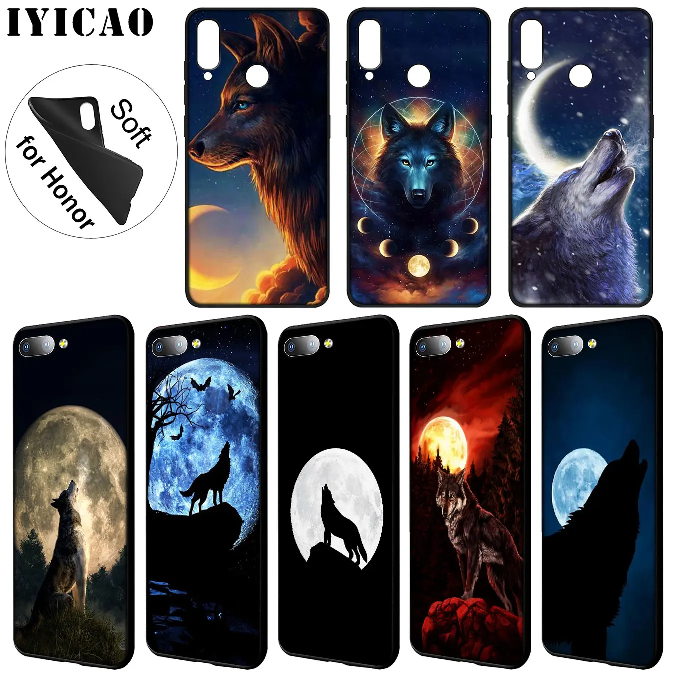Мягкий силиконовый чехол для телефона IYICAO Moon roaring wolf Huawei Y9 Y7 Y6 Prime 2019 Honor 20 8C 8X 8 9 9X 10