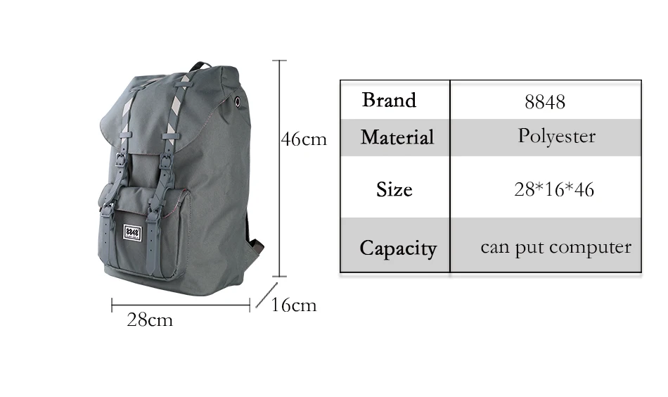 Дорожные 8848 брендовые рюкзаки 20,6 л вместительный Женский Мужской рюкзак с мягкой спинкой водонепроницаемый материал европейский и американский 111-006-012
