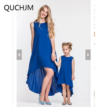 

Family Clothing summer Mother daughter dress matching Irregular Hemline dress Occident style Sleeveless beach mom and duaghter