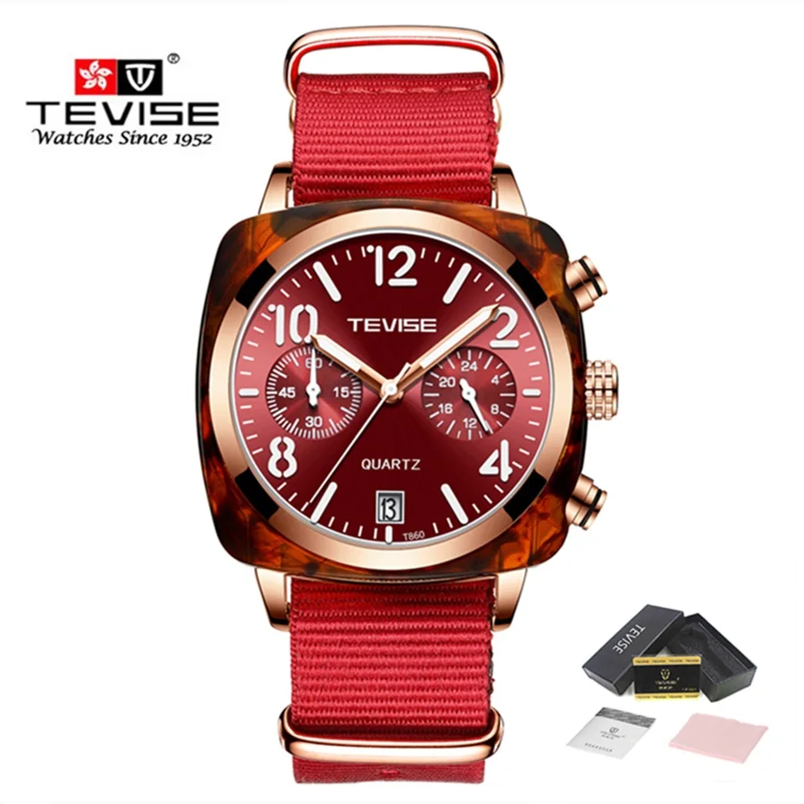 

Brand TEVISE Quartz Watch Men Luxury Fashion Automatic Date Mens Nylon Watch Strap Business Waterproof Wristwatches Male Clock