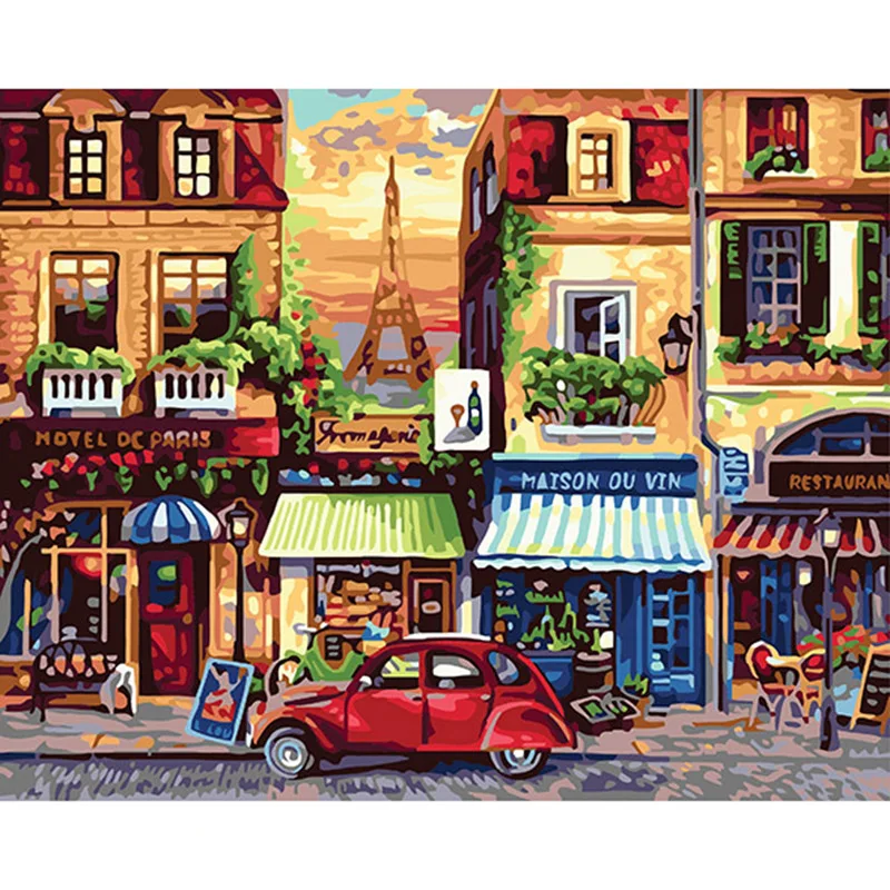

Hot sale Champs Elysees abstract Painting By Numbers with frame Hand painted Canvas Oil Painting Picture Home Decor crafts DY427
