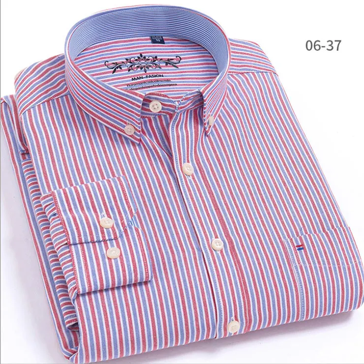 Mwxsd high quality Casual Mens Oxford Cotton Shirt Men Striped plaid wedding part Shirts male slim fit non iron Easy care shirt