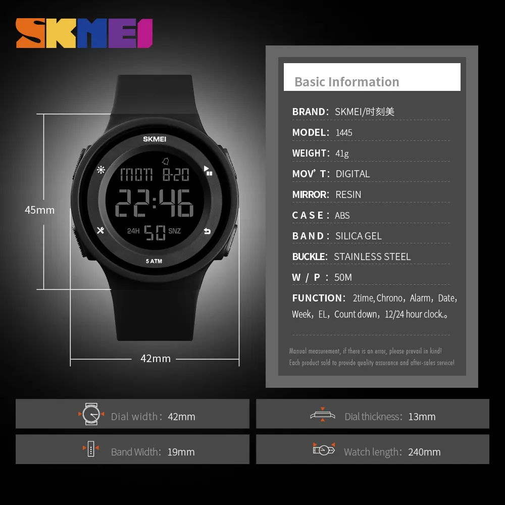 SKMEI моды Для Мужчин's Женские спортивные часы Водонепроницаемый светодио дный цифровые часы Для женщин Для мужчин Многофункциональный наручные часы Montre Femme 1445