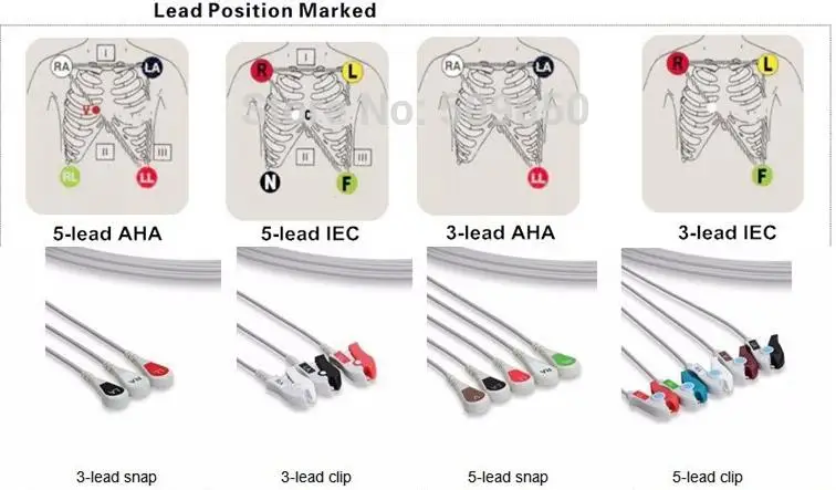 Leads ECG EKG Cabo Tipo Clipe para