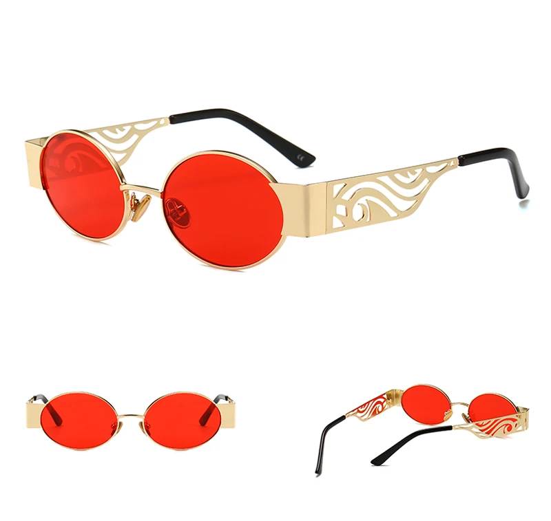 Peekaboo полый металлический каркас Солнцезащитные очки женские Овальные унисекс Мужские Круглые Солнцезащитные очки стимпанк uv400 золотой черный красный