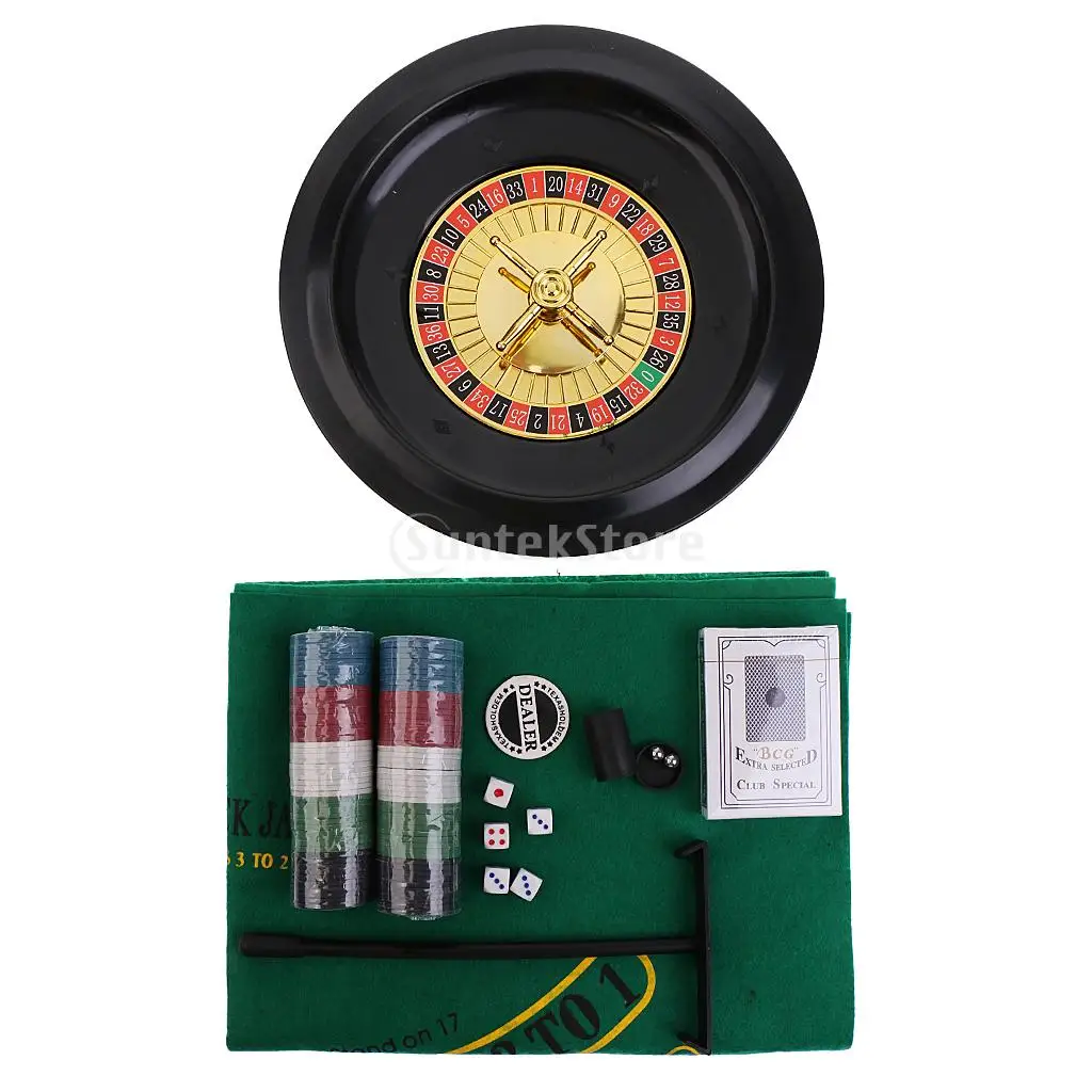 Simulation Casino Game Set 5 in 1 Metal Case Gift Toys for Party Gathering 100 Pieces Poker Chips Roulette Balls Felt Mat Dice