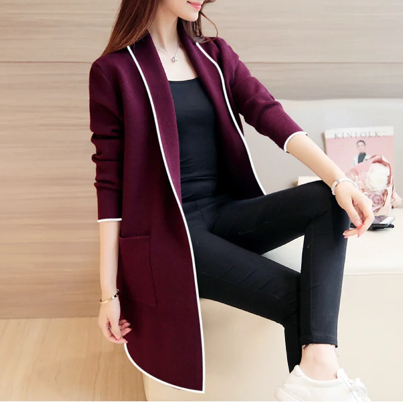 

2019 winter new Korean version of the solid color sweater women's long section cardigan loose long-sleeved jacket