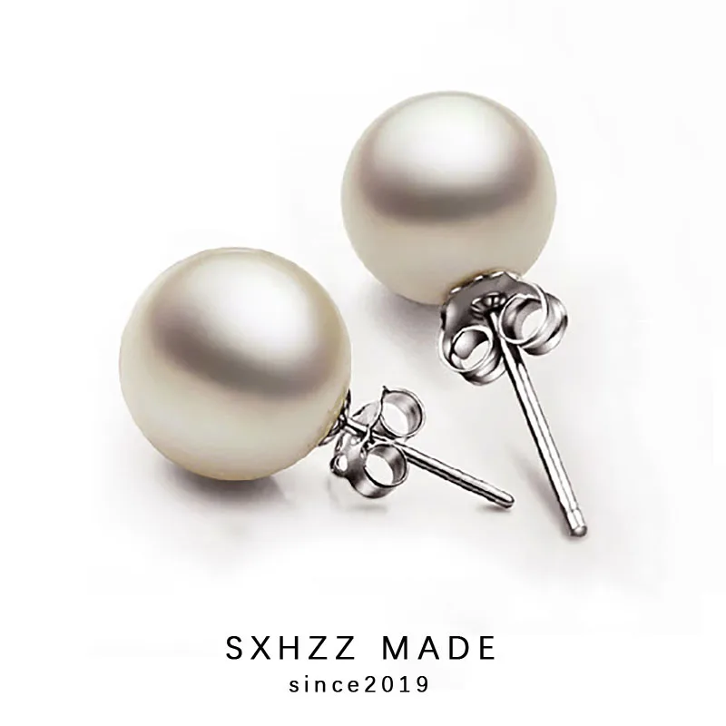 

SXHZZ Genuine Natural Freshwater Pearl White Silver Round Earrings for Ladies Elegant High Quality Accessory Jewelry for Women