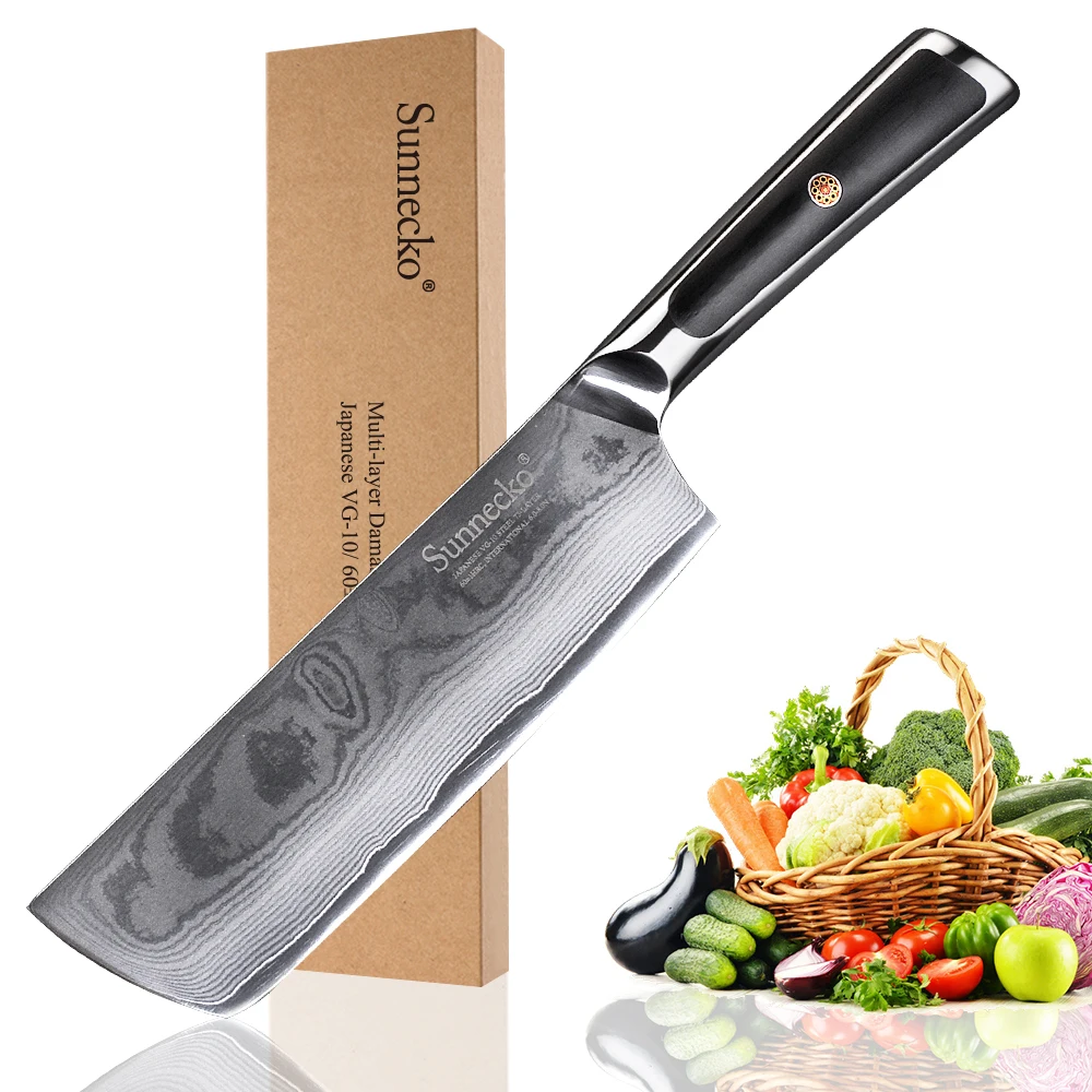 Sunnecko 7 inch Cleaver Knife Damascus Japanese VG10 Steel Blade