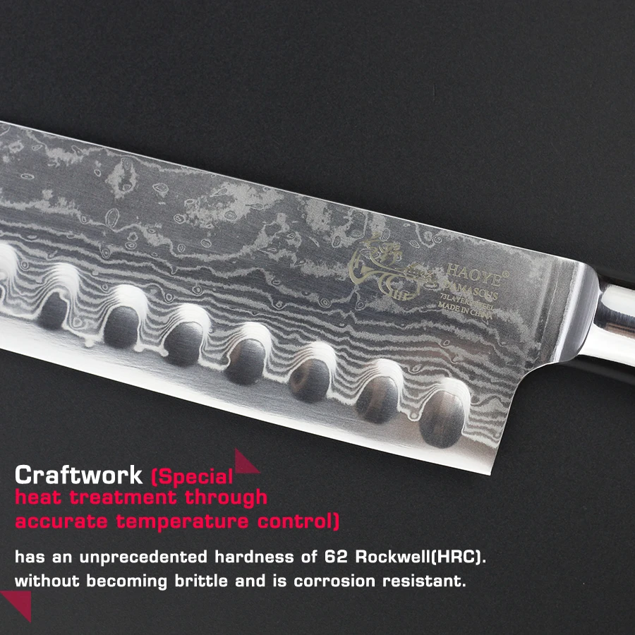 Haoye 7 &quotДамаск нож santoku японский полый край кухонные ножи рыба сашими