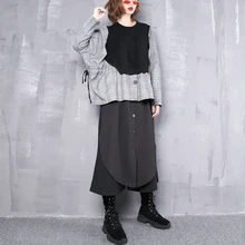 Большой размер футболка с длинными рукавами женская осень и зима вязаная клетчатая рубашка свободная женская уличная футболка