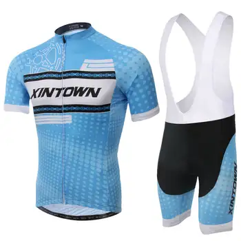 

XINTOWN Short Sleeve Cycling Jersey Set Breathable Bib Shorts Clothing Cycling Running Jogging Wear Shirts Men Summer Bib Shorts
