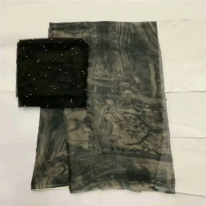 

LX!Satin Fabric soft Silk Ankara Print Style Fashion New African Lace textile for Sewing dress 5 yard+2 yard ! P70830