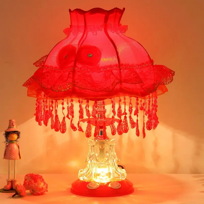 Современная Европейская кружевная настольная лампа принцессы, настольная лампа с стеклянной основой, настольная лампа из розовой ткани, абажур, свадебная настольная лампа