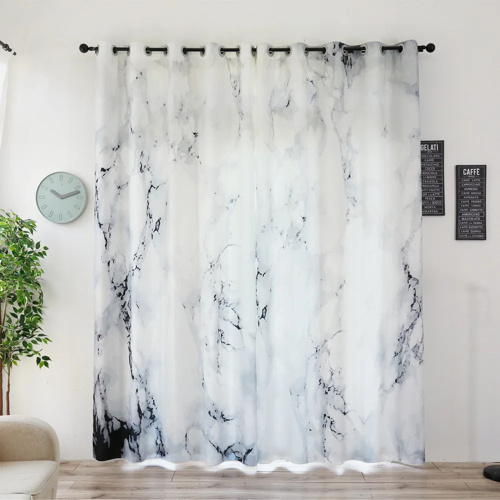 Senisaihon Customize Blackout Window Curtains 3d Marble Striped Pattern Washable Polyester