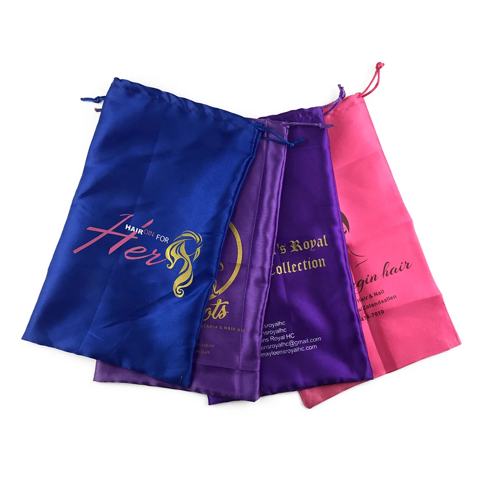 

Custom Accepted Virgin Hair Satin Bag/ Drawstring Packaging Bags/Hair Extension Garment Bag, Customized Logo Available