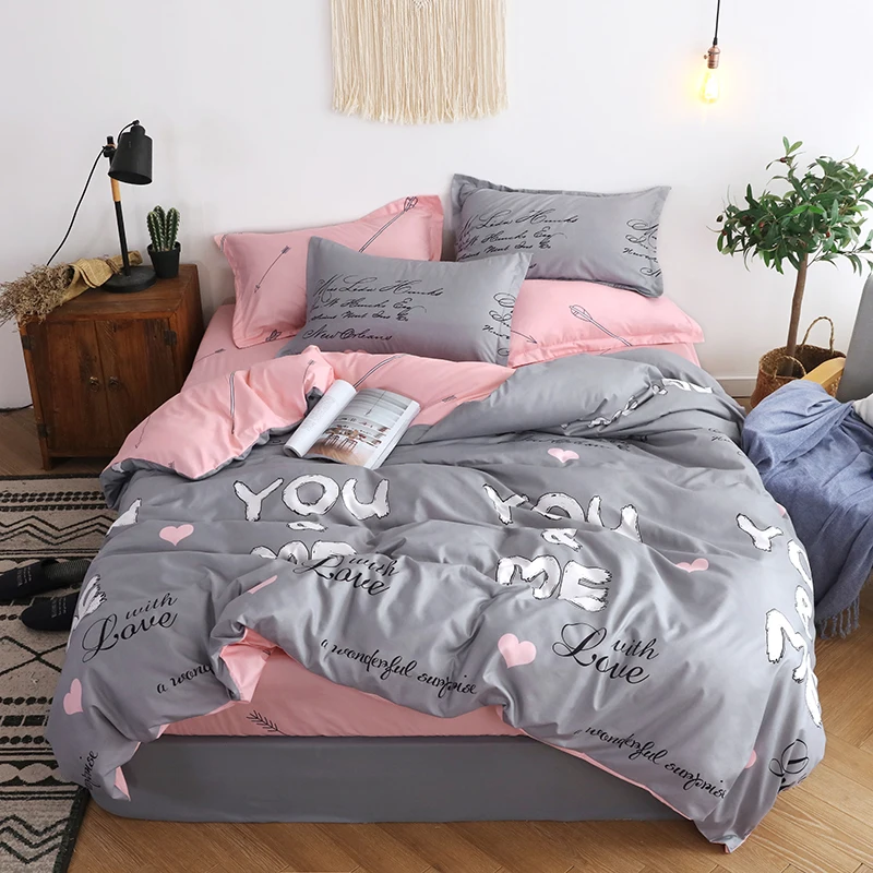 Best Wensd New Double Single Bedcover Bedclothes Pink Gray Bedding