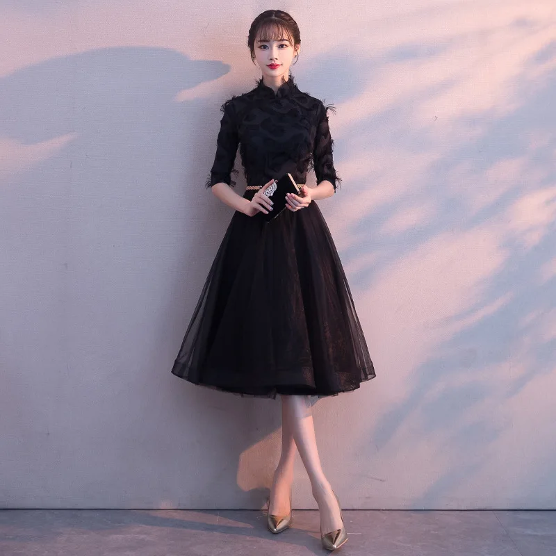 

2018 Sexy Cheongsam Lace Short Qipao Red Chinese Dress Traditional Oriental Style Dresses Vestido Chino Robe Longue Chinoise