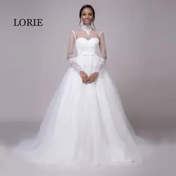 Лори с длинным рукавом свадебное платье 2018 высокое Средства ухода за кожей Шеи Аппликации Кружево на спине белый Арабский свадебное платье