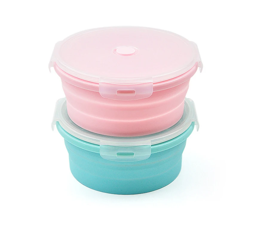 Круглый силиконовый контейнер для ланча складной bento box 4 размера в Еда