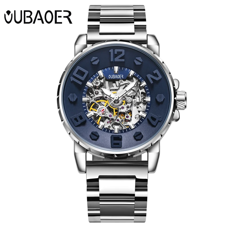 OUBAOER Brand Luxury Men's Mechanical Wristwatches Men Hollow Gold Casual Waterproof Military Business Clock Male Sport Watch