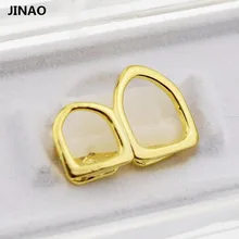 JINAO полые с открытым лицом двойной ряд зубцов грили желтое золото серебро цвет покрытием сверху две правые клыки насадка-решетка, подарок