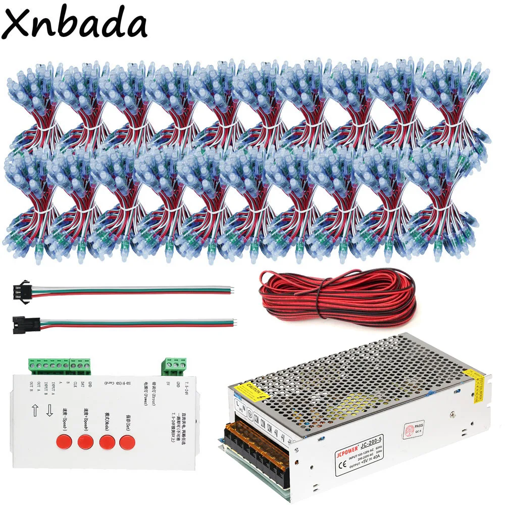 1000 шт. 12 мм WS2811 полный Цвет светодиодный пиксельный модульный IP68+ T-1000S WS2811 светодиодный контроллер+ 5V 40A Led Питание адаптер