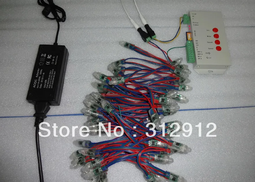 

100pcs DC12V 12mm TM1829 pixel node+T-1000S LED sd card pixel controller+12V/4A power adaptor