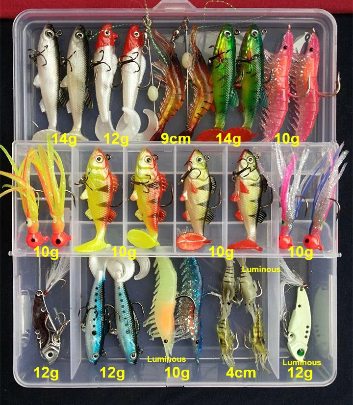 Hot New Multi Fishing Lure Mixed Colors Plastic Metal Bait Soft Lure Kit Fishing Tackle Wobbler Spoon Pesca Peche Artificias