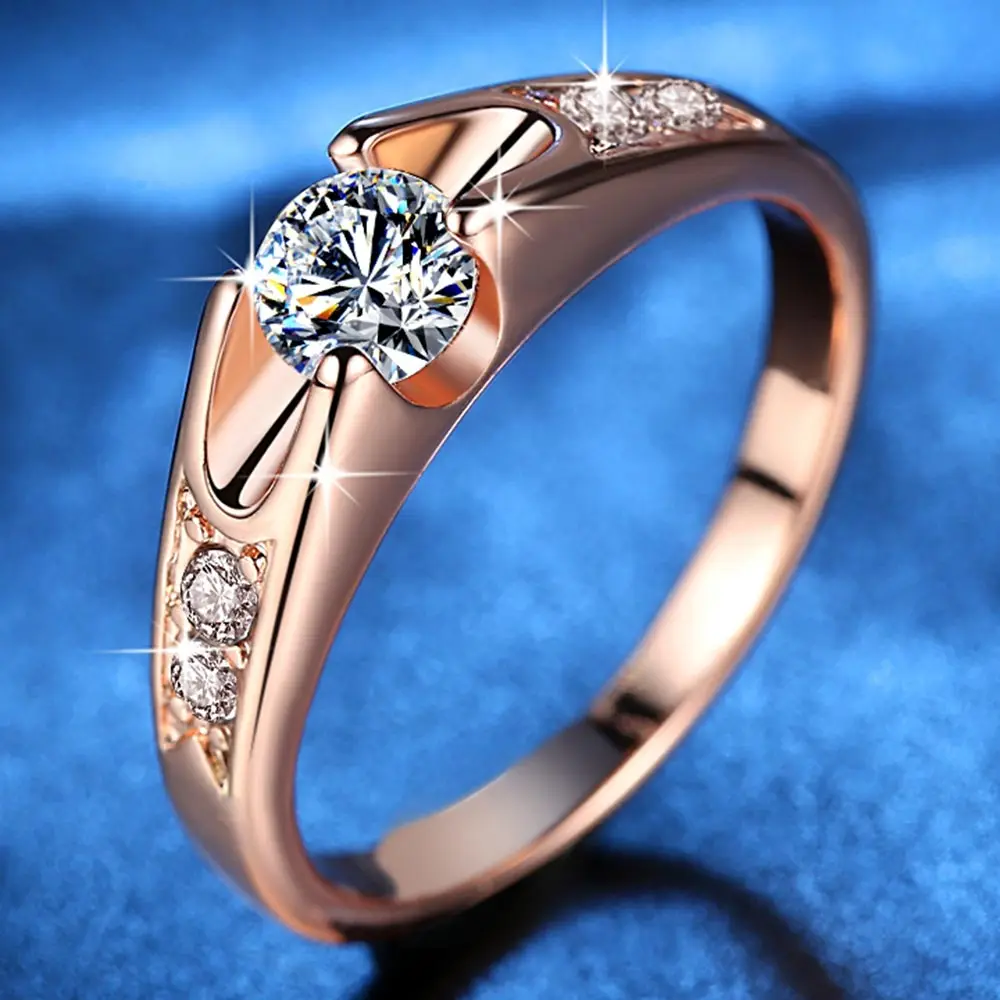 Dovolov, Золотое классическое обручальное кольцо с фианитами, розовое золото, австрийские кристаллы, обручальное кольцо, подарок для женщин D3