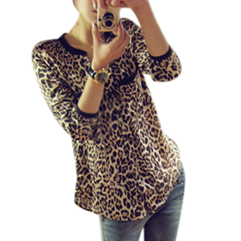 Женская блузка с длинным рукавом и леопардовым принтом|leopard blouse|chiffon blouseblouses plus |