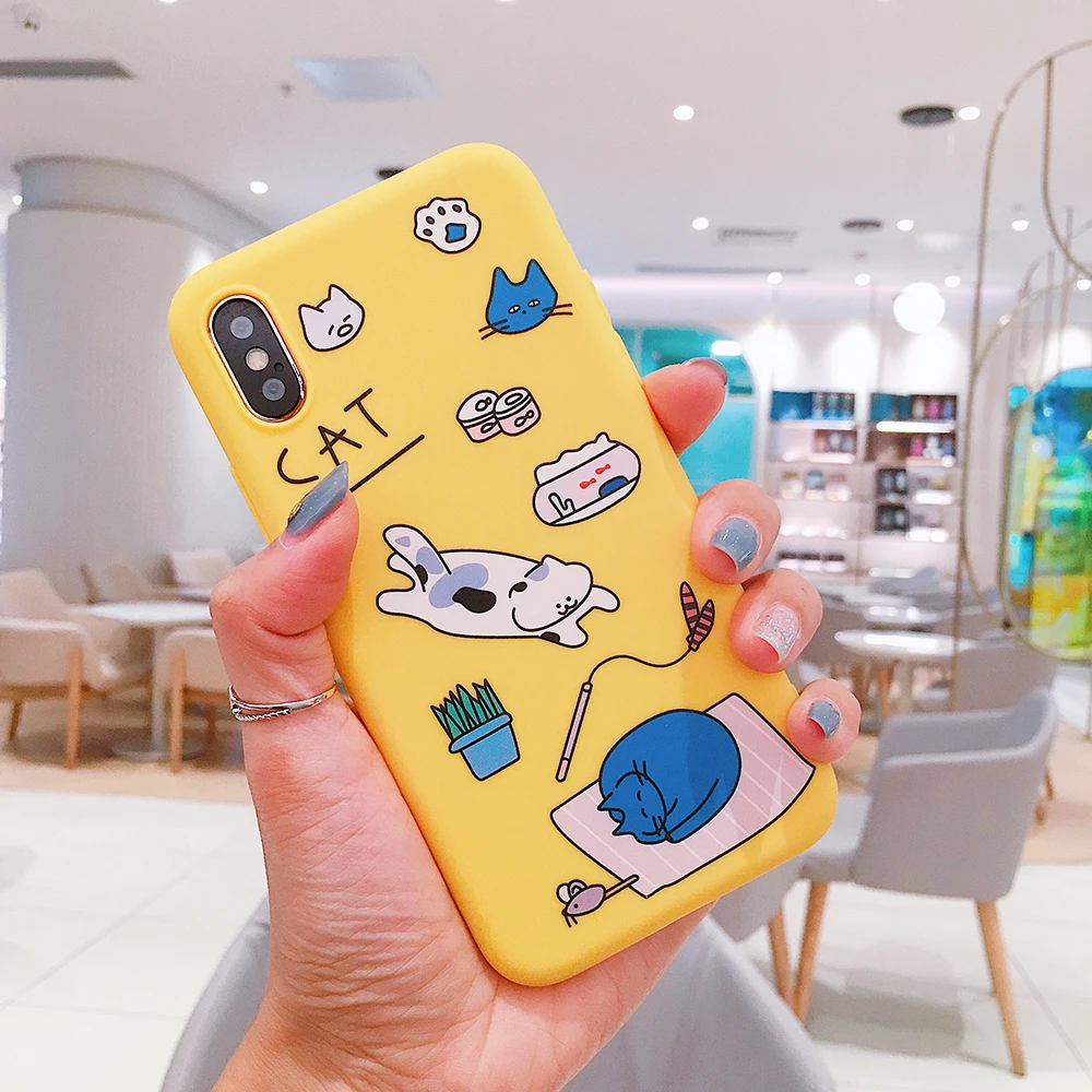 

Cute Cat Cartoon Case For iphone 7 8 Plus iphone X 10 Soft Silicone Cover For iphone XS MAX iphone 6 s 6s Plus XR Lovely Coque