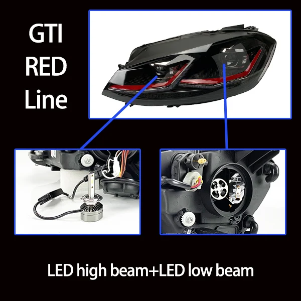 Автомобильный Стайлинг для Golf 7 фар 2013- Golf 7,5 дизайн светодиодный фонарь DRL динамический сигнал Hella 5 Биксеноновые линзы проектора Hid - Цвет: GTI All LED