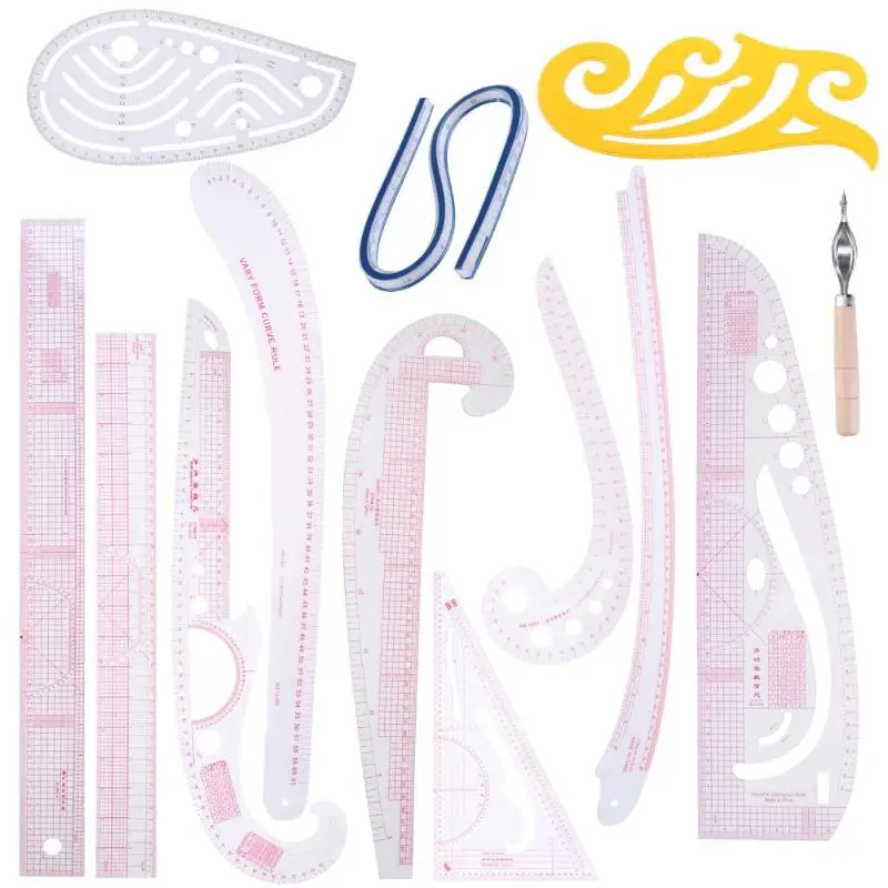 

13pcs/set Sewing Rules French Curve Set Cutting Ruler Yardstick Sleeve Arm Curve Cut Cutting Knife Ruler Sewing Tools