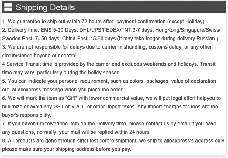 shipping details