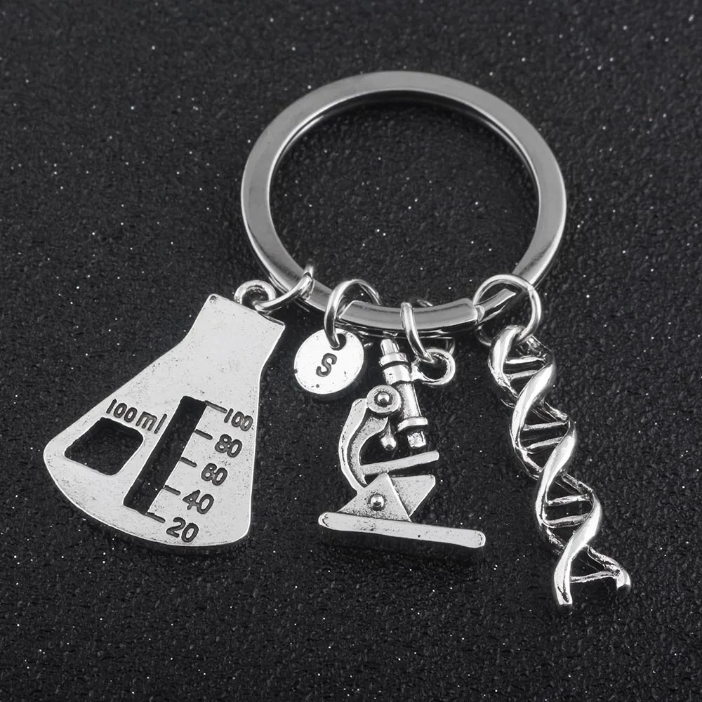 

SG 2018 Newest Chemical Biological Experimental Tool Key Chains Conical Flask Chemical Molecular DNA Microscope Pendant Keychain