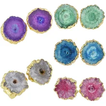 TUMBEELLUWA сырье друзы Кварц Камень Серьги гвоздики для женщин, натуральный кристалл серьги