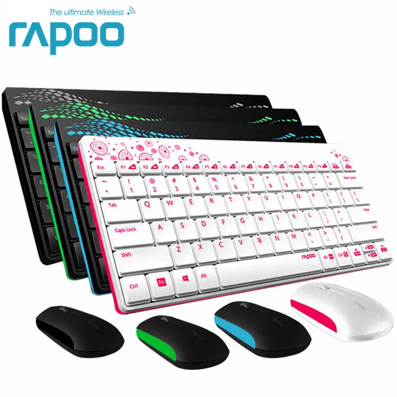 Rapoo Водонепроницаемый бесшумный 2,4 г мультимедийный мини-Беспроводной клавиатуры и Мышь комбинации с 1000 Точек на дюйм для ПК Mac ноутбуки