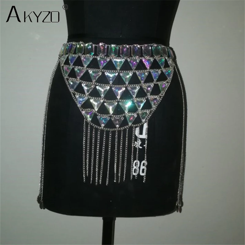 AKYZO Crazy crystal sequin женские комплекты из 2 предметов забавные праздничные наряды ручной работы в стиле пэчворк с металлической кисточкой и цепочкой Женский комплект