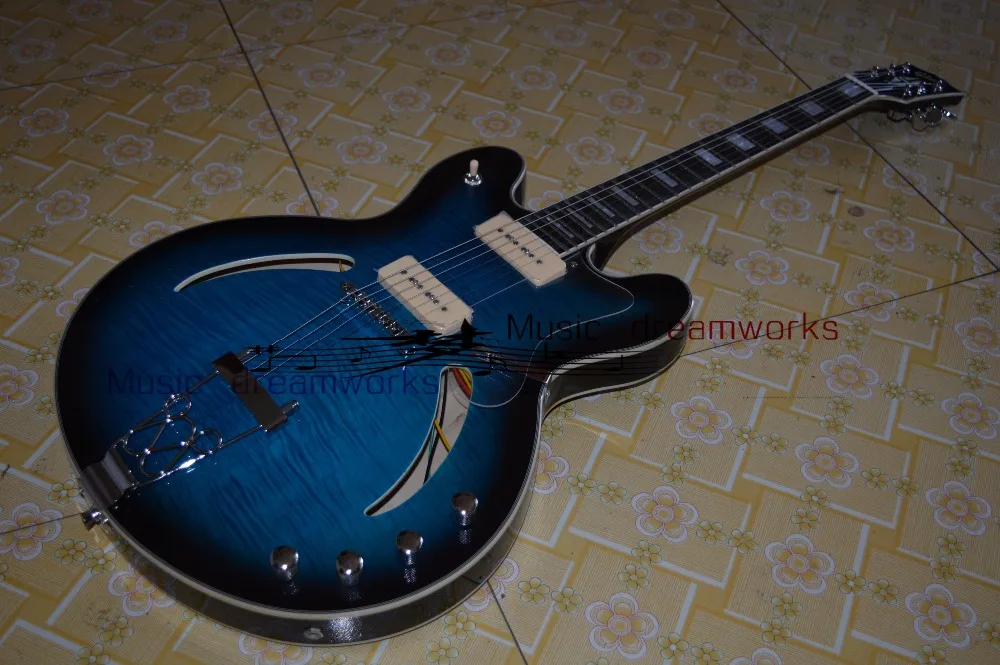 

firehawk  China OEM shop  P90 pick-up hole hollow electric guitar  .Can be customized logo. can change the color