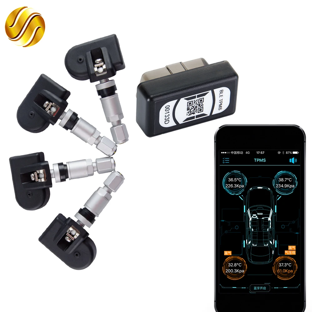 Viecar Car Tire Pressure Alarm System TPMS Monitoring Bluetooth OBD + APP Tyre Built in Sensor