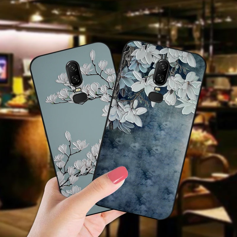 3D рельефный чехол с цветами для Oneplus 3 One plus 3T 5T роскошный мягкий черный 6 T T/1 +