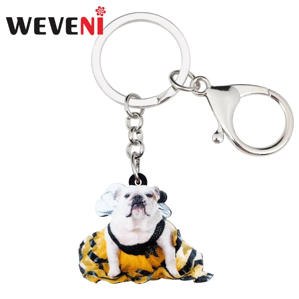 WEVENI Acrylic Halloween Original French Bulldog Dog Key Chain Pendant Ring Animal Jewelry For Women Girls Bag Car Wallet Charm | Украшения