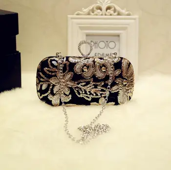 

Gold Women fashion evening bags Sequins Embroidery Bridal wedding purse Diamonds Clutch Bags single should party bags