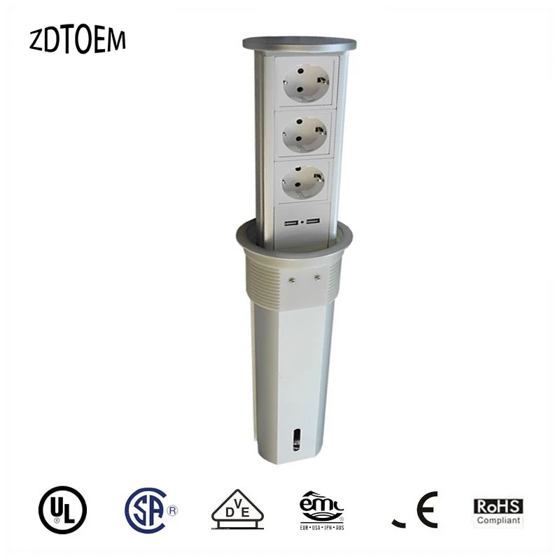 

pneumatic automatic pulling desktop socket with power and USB charging us socket eu russia socket