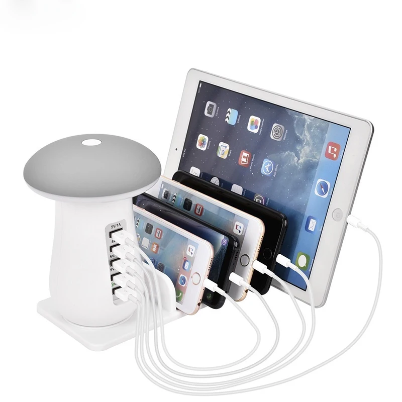 

Multi Port USB Charger with Mushroom Night Lamp QC 3.0 Quick Charger USB Charging Station Dock for Mobile Phone Tablet Drop Ship
