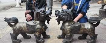 

China Bronze fengshui Evil Guardian Beast Brave troops pixiu Unicorn Statue Pair