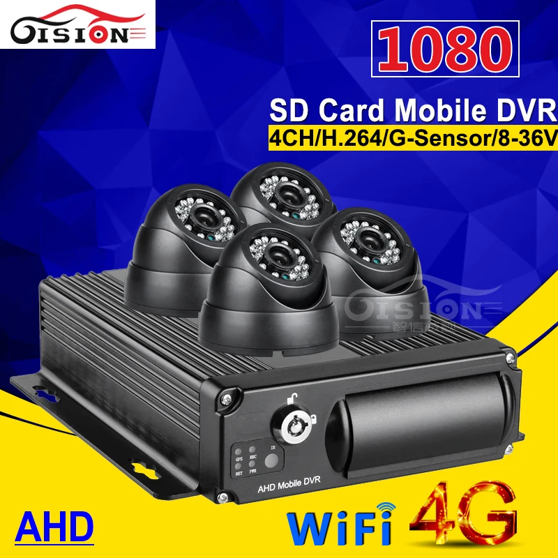 

4G GPS Wifi Security Surveillance System AHD Car Mobile Dvr 4CH Video Input Camera Recorder kits GPS Tracker Cycle Record